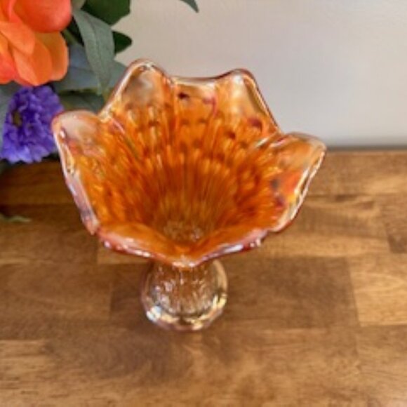 Vintage Fenton April Showers Marigold Carnival Glass Vase Ruffled Edge Art Glass - Picture 5 of 7